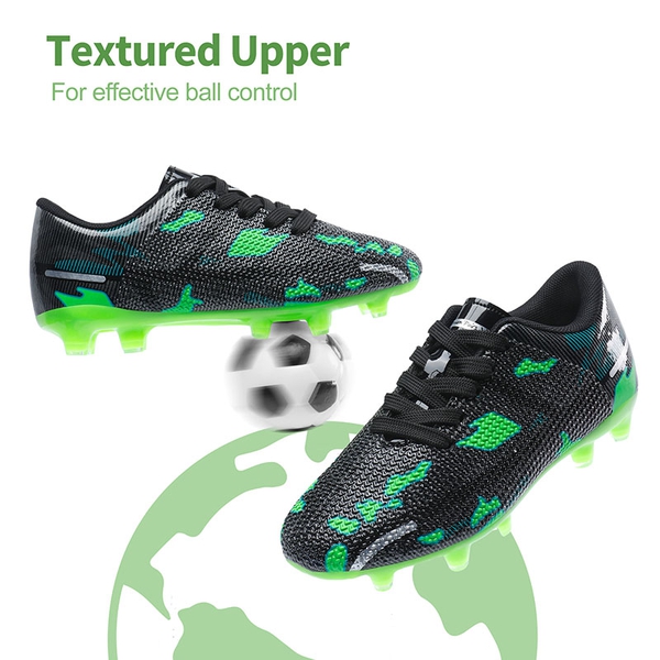Kids Earth Surface Pattern Soccer Shoes - BLACK GREEN - 2